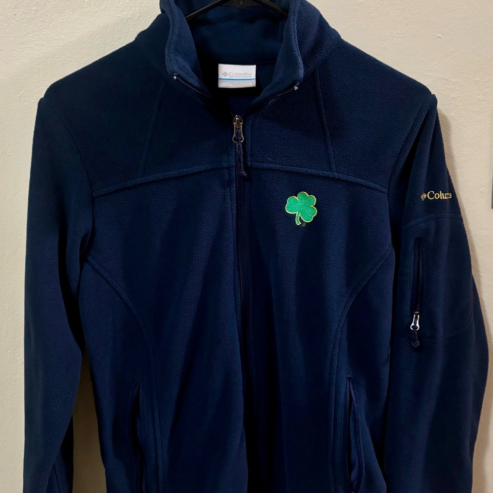 St.Patricks Day! Columbia Navy Jacket with Green Shamrock & “Irish” embroidery.